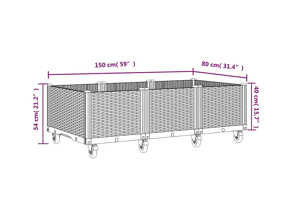 Jardinière bac lit surélevé noire 150 x 80 x 54 cm 02_0038834