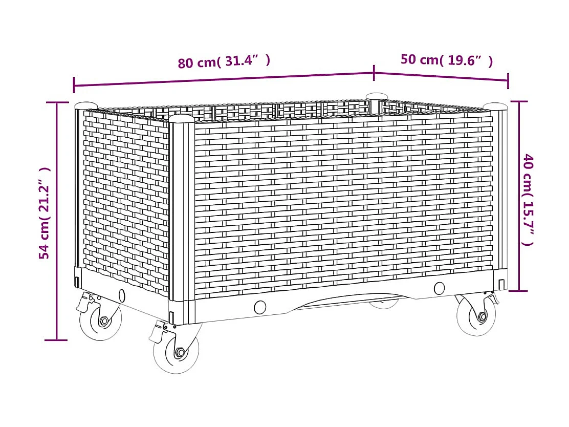 Fioriera rialzata per terrazza giardino su ruote 80 x 50 x 54 cm PP nero 02_0038842