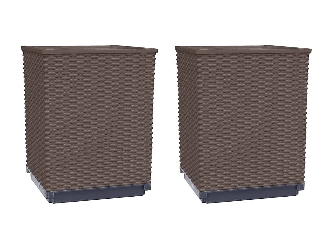 Conjunto de 2 vasos para canteiros elevados flores e terraços de jardim 30 x 30 x 37 cm polipropileno marrom 02_0038925