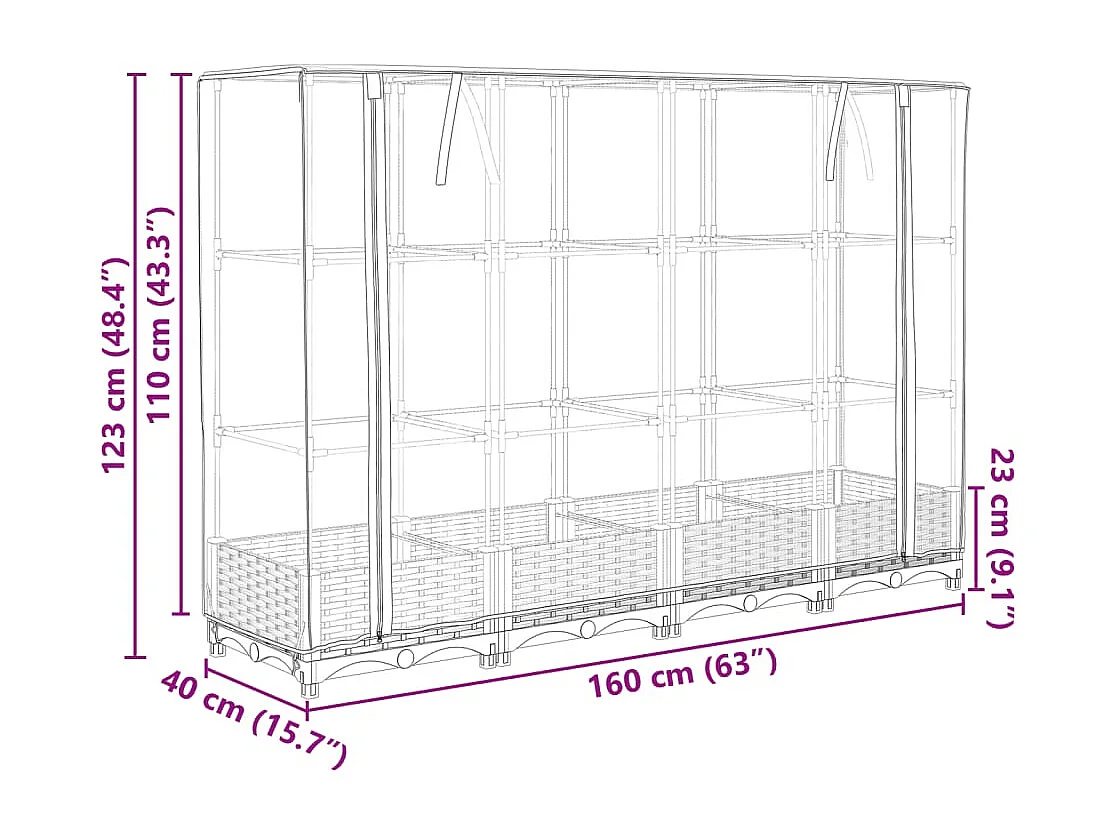 Floreira para canteiros elevados canteiros para flores terraços elevados com cobertura em rattan 160 x 40 x 123 cm Marrom 02_0038751