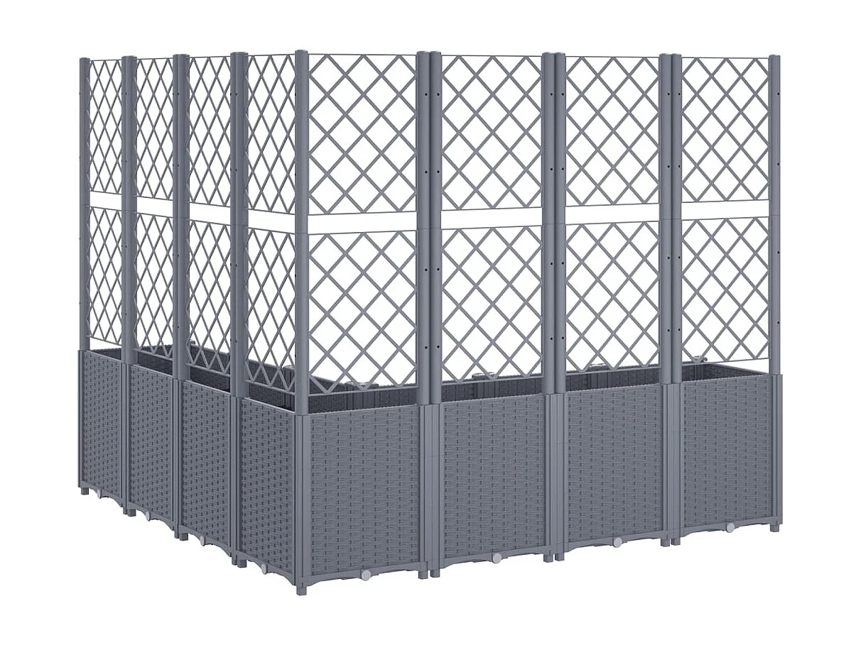 Fioriera rialzata per aiuola fioriera per terrazza giardino con traliccio 160 x 160 x 140 cm PP grigio 02_0038259