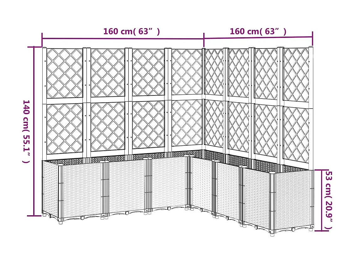 Fioriera rialzata per aiuola fioriera per terrazza giardino con traliccio 160 x 160 x 140 cm PP grigio 02_0038259