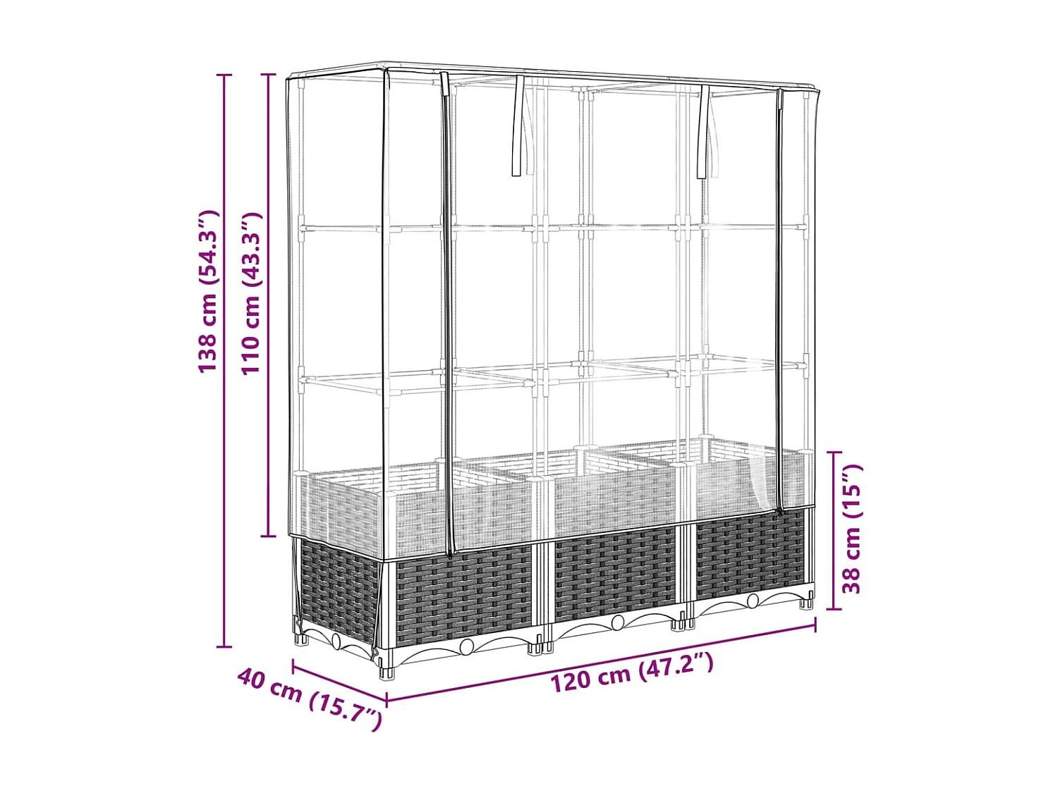 Jardinera elevada para jardín terraza jardín elevado con cubierta de aspecto ratán 120 x 40 x 138 cm color negro 02_0038740