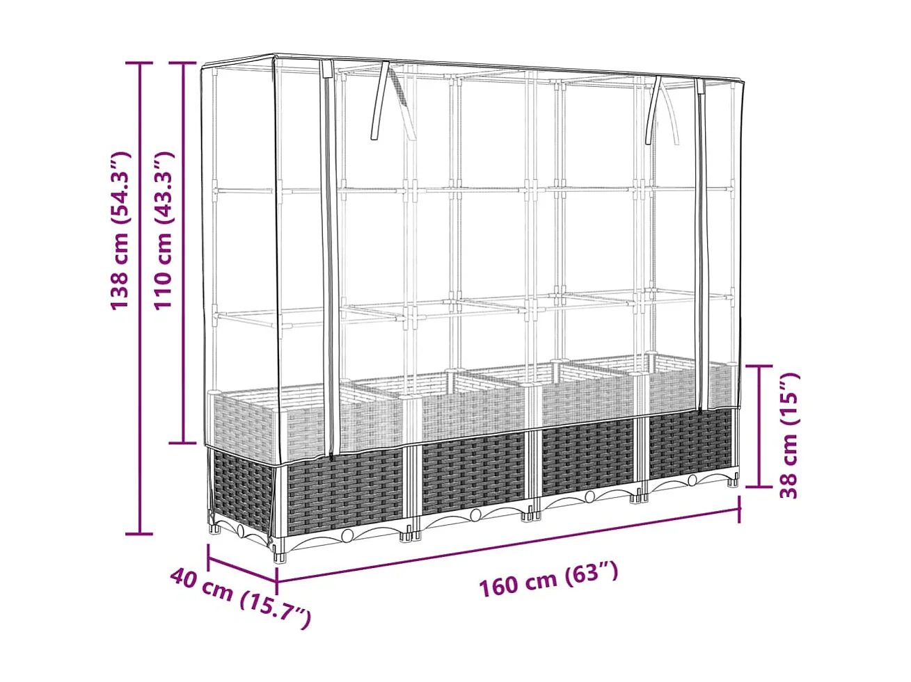 Jardinière bac lit surélevé blanche 160 x 40 x 138 cm 02_0038752