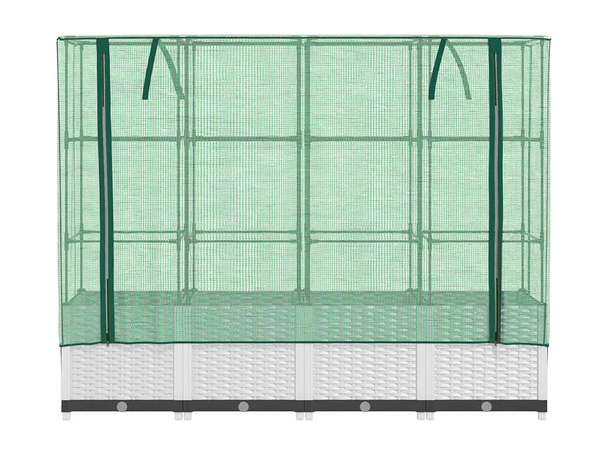 Jardinera elevada para terraza jardín elevado con cubierta de aspecto ratán 160 x 40 x 138 cm color blanco 02_0038752