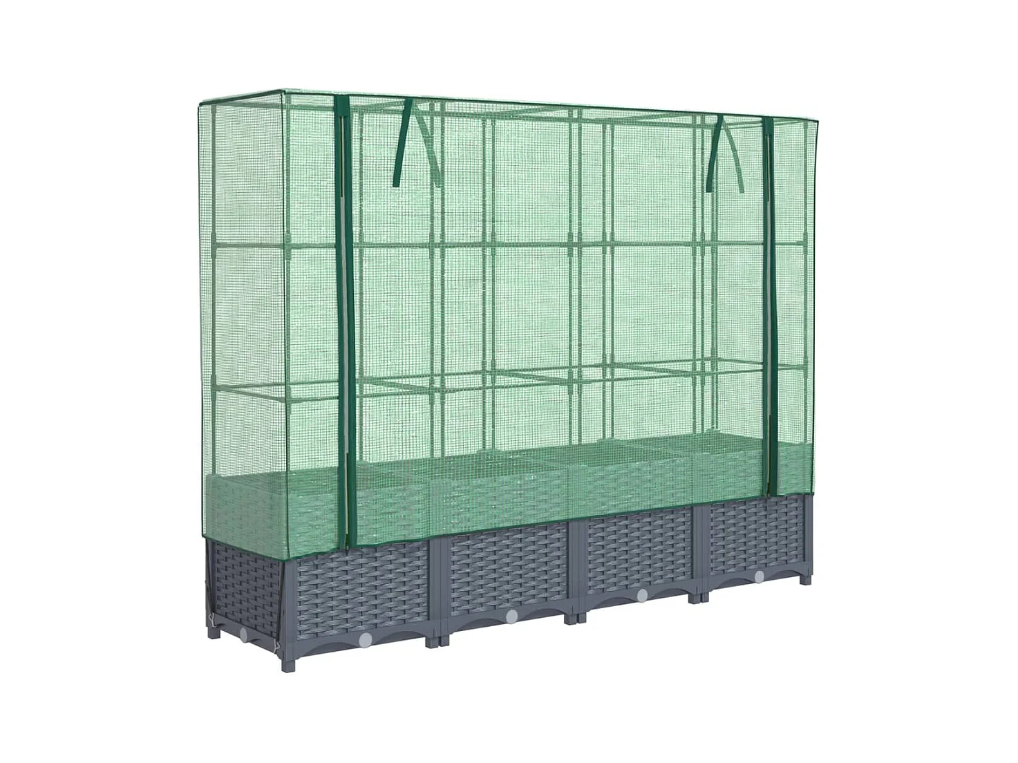 Jardinera elevada para terraza con flores jardín elevado con cubierta aspecto ratán 160 x 40 x 138 cm color gris azulado 02_0038753