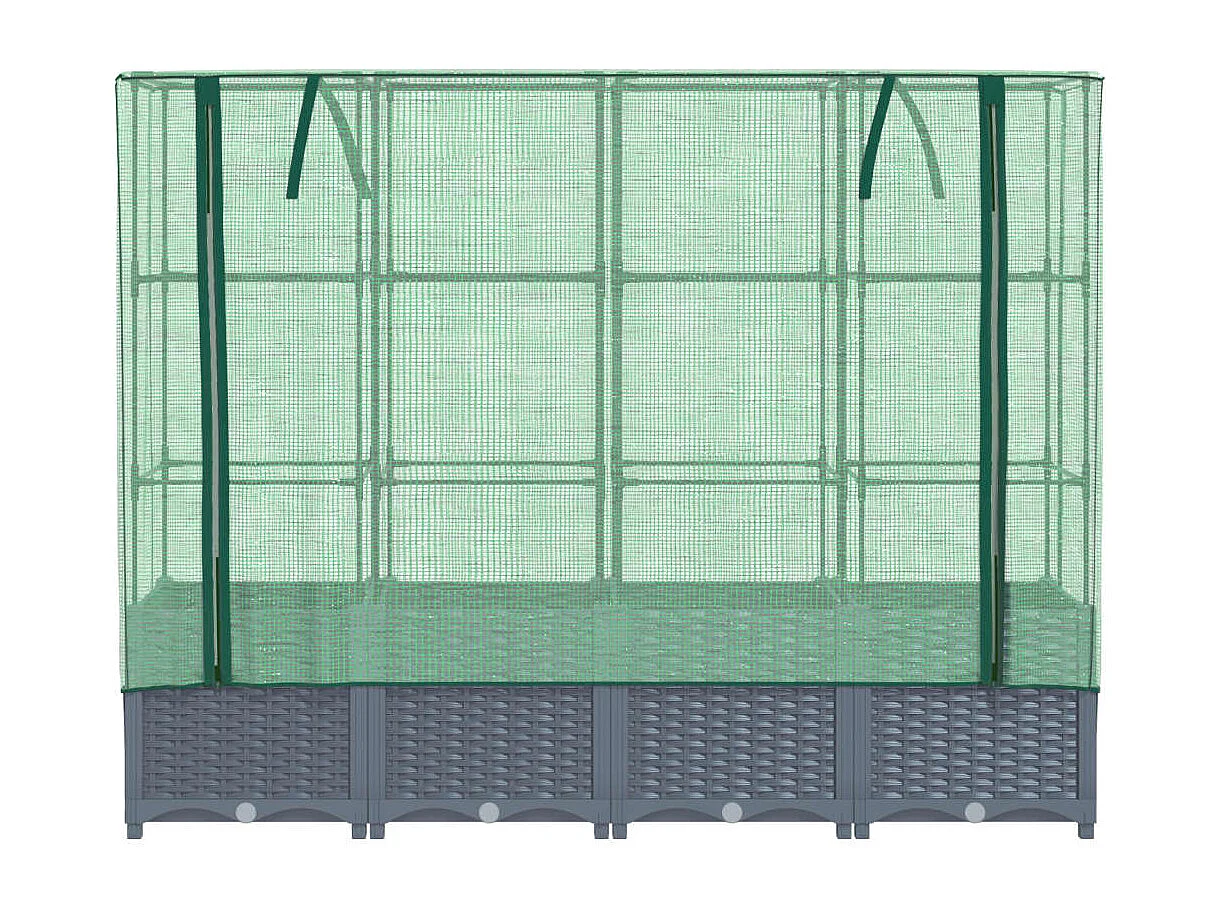 Fioriera rialzata per terrazza giardino rialzato con copertura effetto rattan 160 x 40 x 138 cm Blu grigio 02_0038753