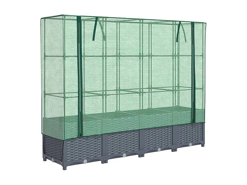 Fioriera rialzata per terrazza giardino rialzato con copertura effetto rattan 160 x 40 x 138 cm Blu grigio 02_0038753