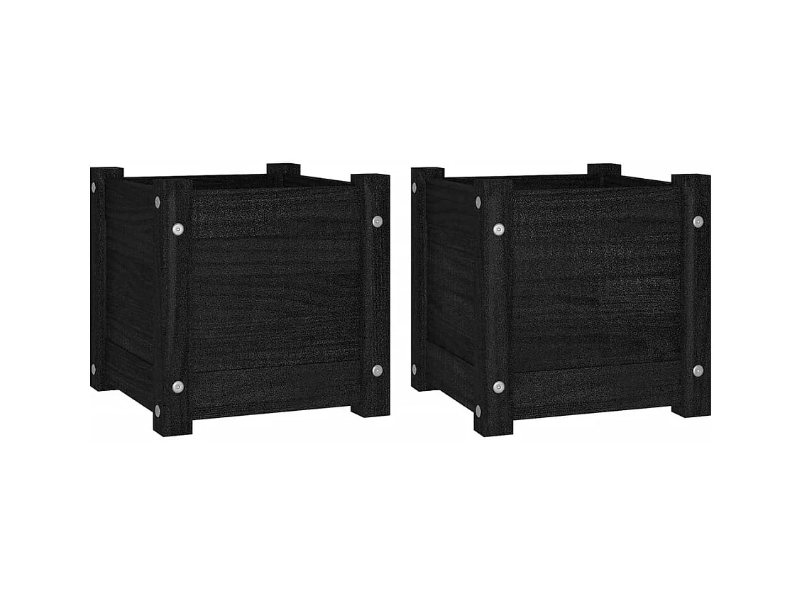 Set di 2 fioriere per aiuole rialzate, piante, fiori, giardino, terrazze, esterni, 31 x 31 x 31 cm, in legno di pino nero 02_0038889