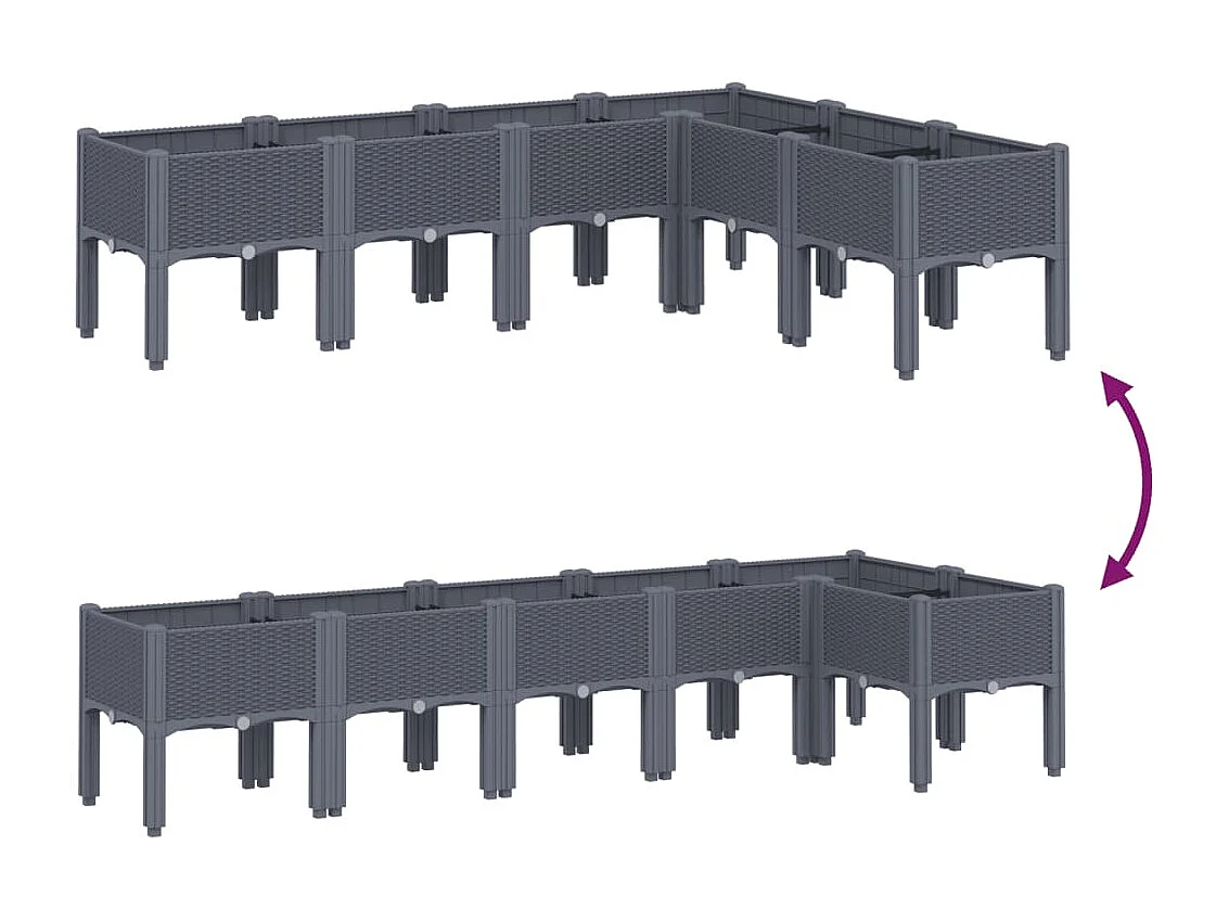 Jardinera elevada para jardín de flores terraza con patas 160 x 120 x 42 cm PP gris 02_0038154