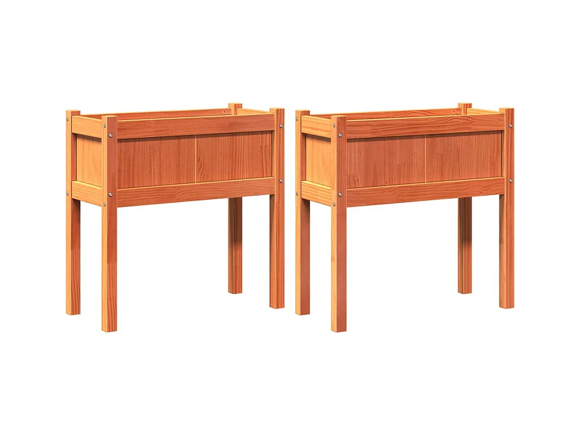 Portavaso per fioriera aiuola rialzata piante fiori giardino terrazze set da 2 con piedini in cera legno di pino massiccio marrone 02_0039024