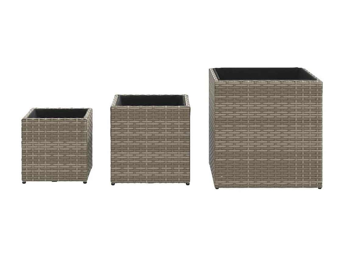 Fioriera rialzata per aiuole fioriere giardino terrazze esterno 3 pezzi vimini grigio resina 02_0038885