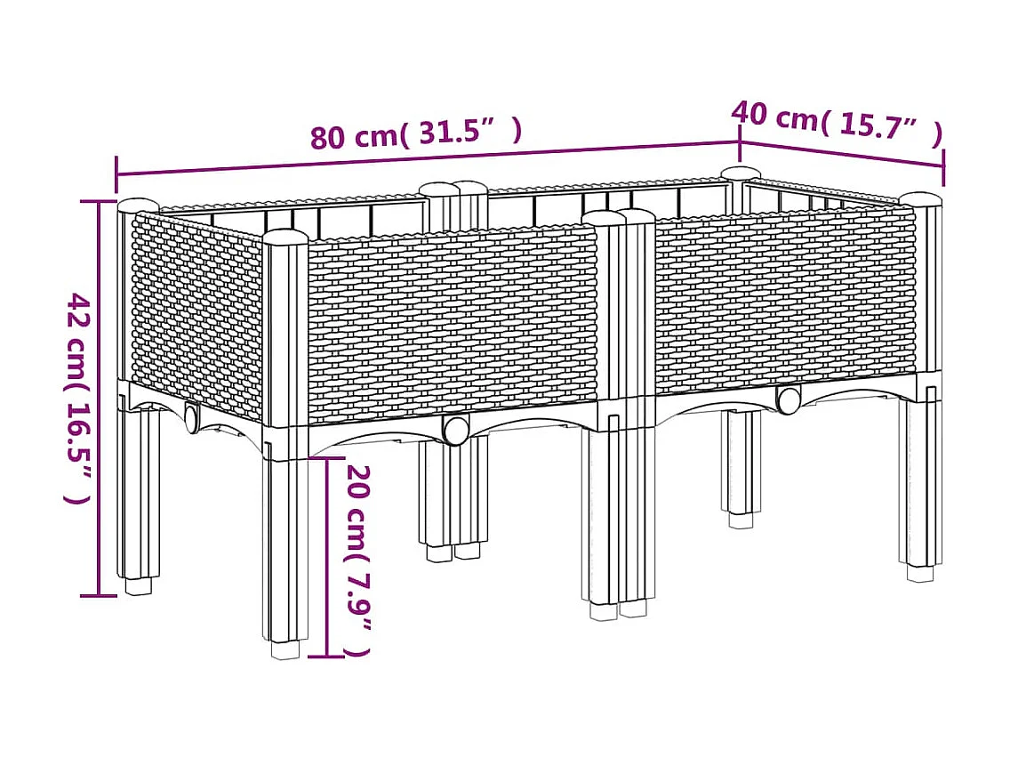 Jardinière bac lit surélevé grise 80 x 40 x 42 cm 02_0038169