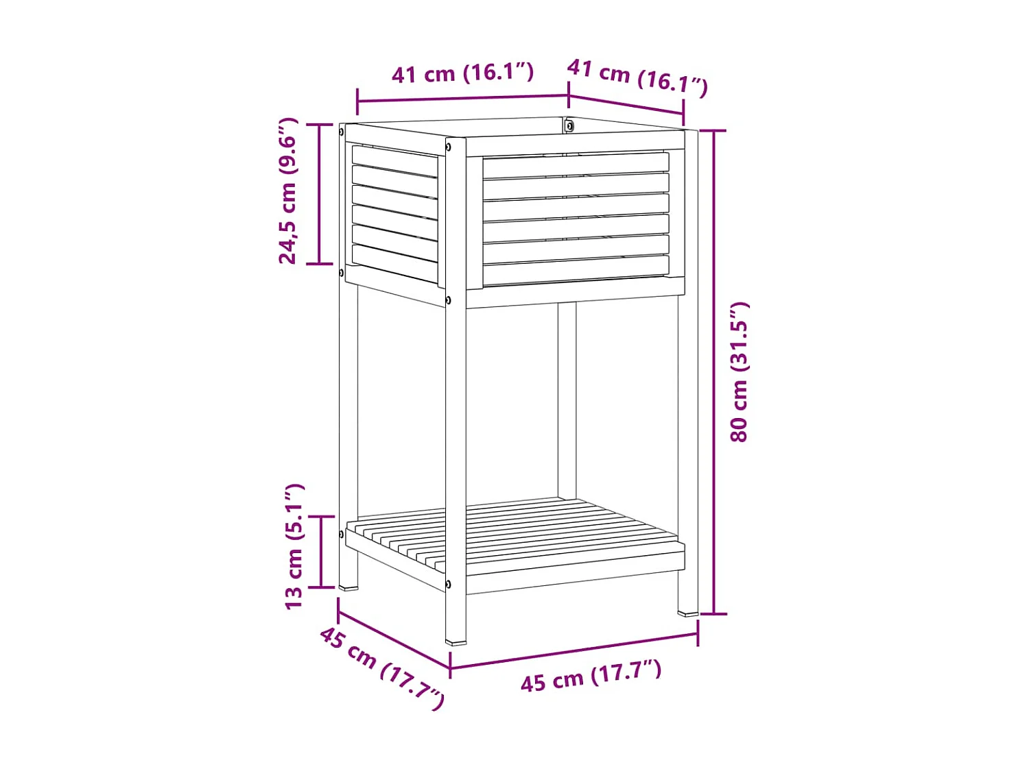 Jardinière bac lit surélevé marron 45 x 45 x 80 cm 02_0038618
