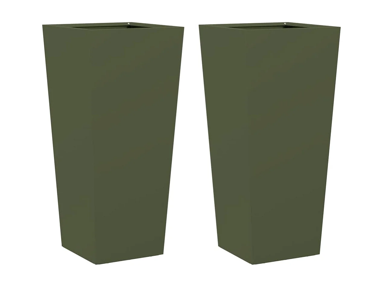Conjunto de 2 vasos para canteiros elevados flores e terraços de jardim oliveiras 35 x 35 x 75 cm aço verde 02_0039081