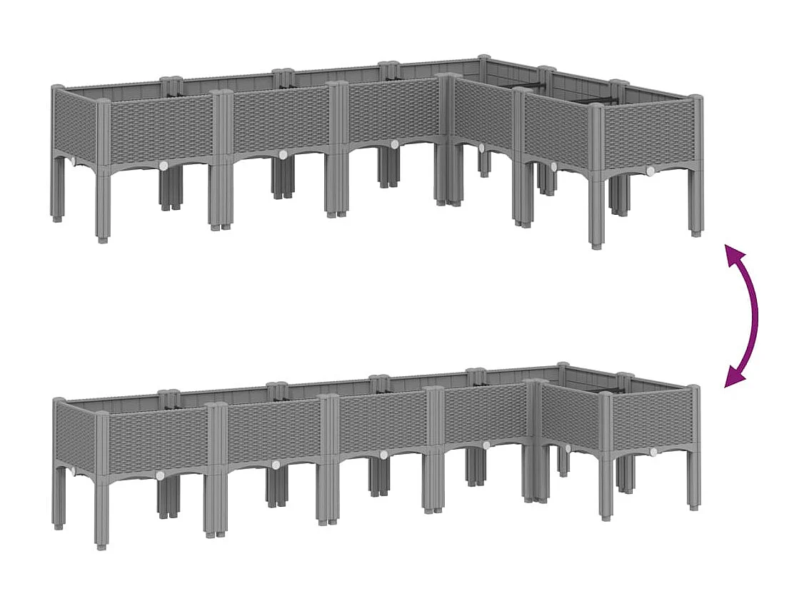 Fioriera rialzata per giardino terrazza con piedini leggera 160 x 120 x 42 cm PP grigio 02_0038173