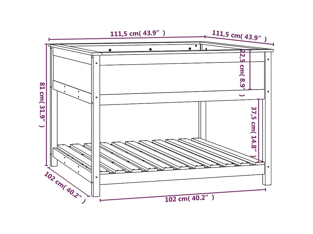 Jardinière bac lit surélevé bois blanche 111.5 x 111.5 x 81 cm 02_0038615