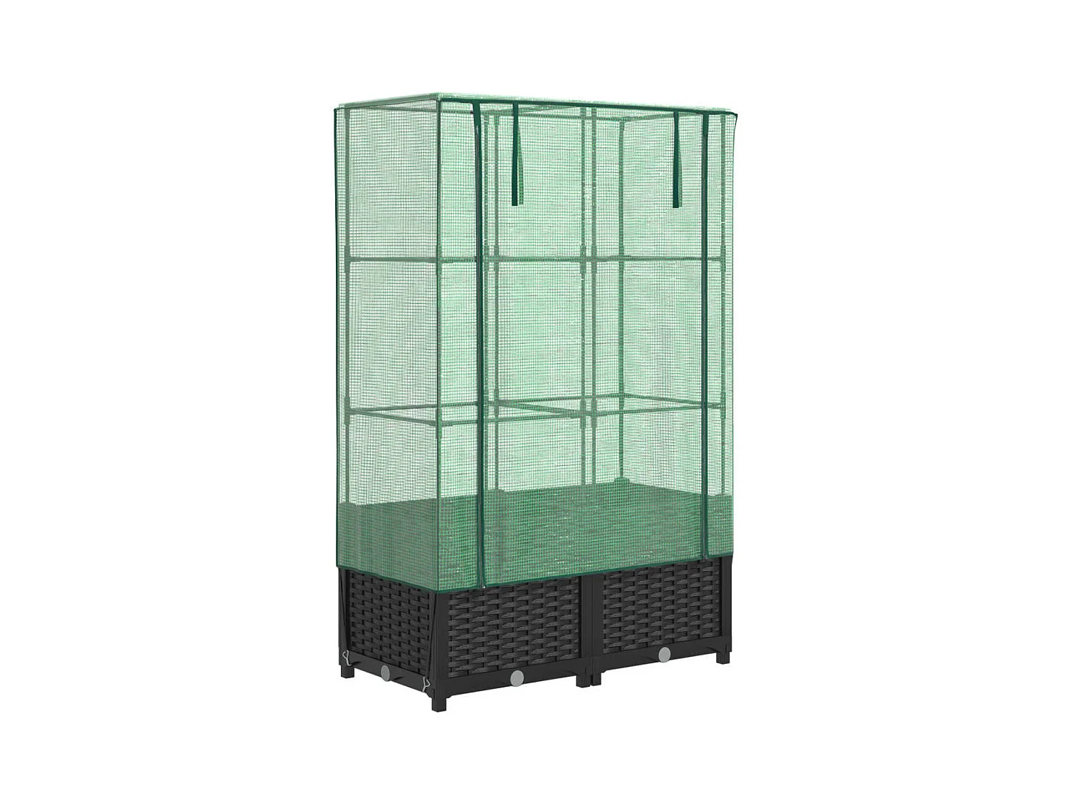 Fioriera rialzata per aiuola fioriera per terrazza giardino rialzato con copertura effetto rattan 80 x 40 x 138 cm nero 02_0038791