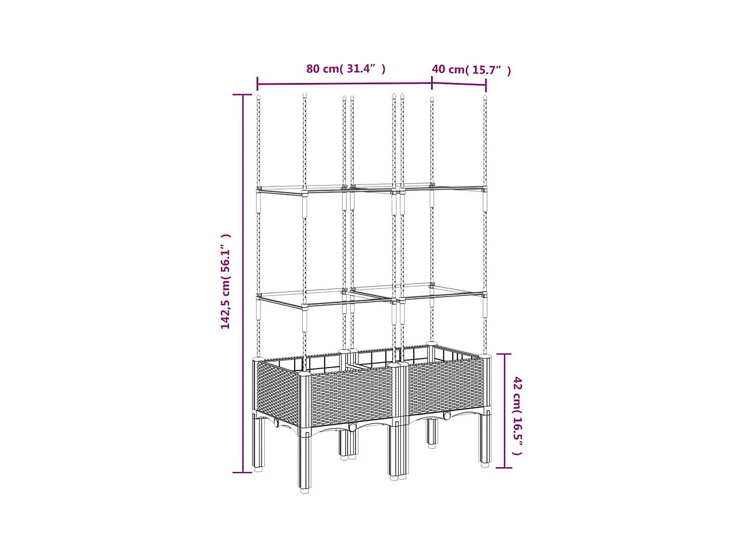 Jardinière bac lit surélevé grise 80 x 40 x 142 cm 02_0038363