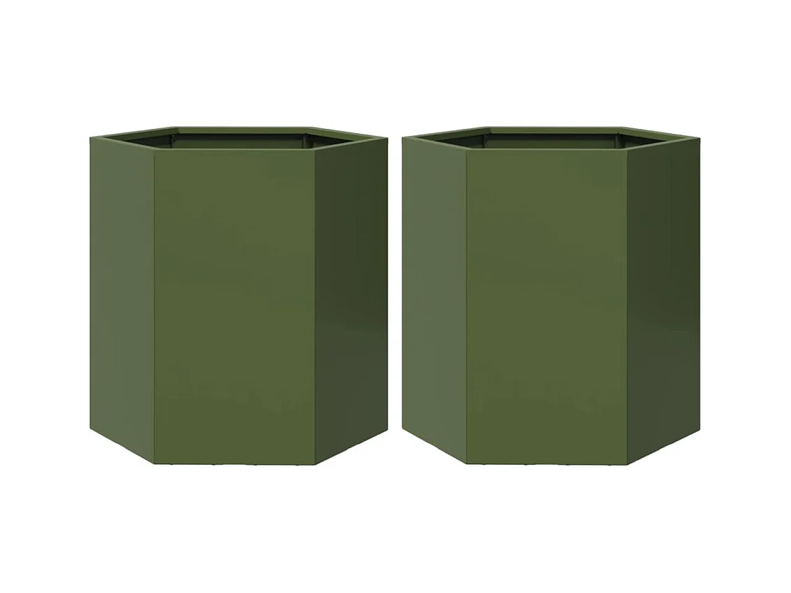 Fioriera rialzata per aiuole fioriere giardino terrazze set 2 olivo esagonale 46 x 40 x 45 cm acciaio verde 02_0039088