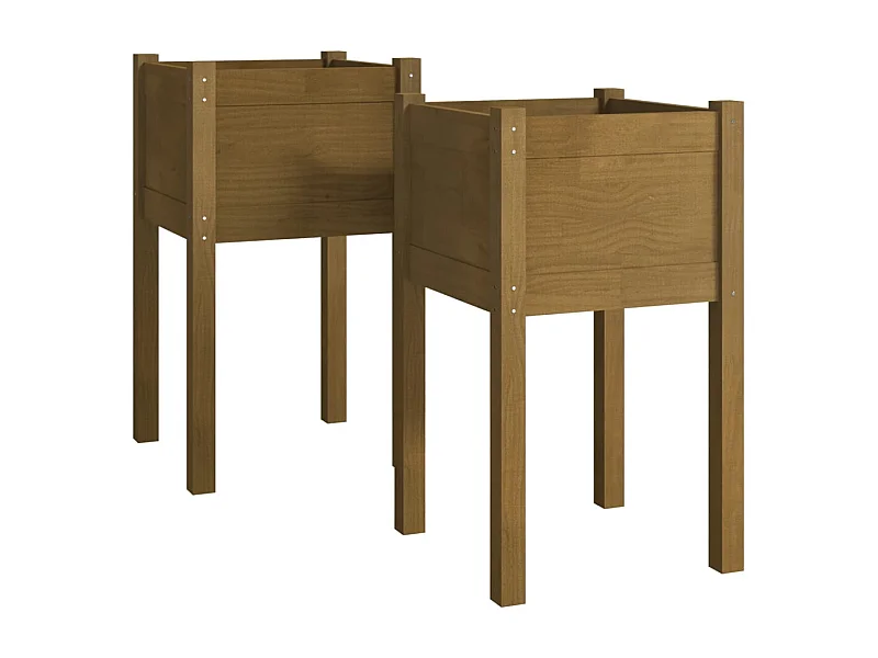 Bandeja para plantador de plantas com canteiro elevado, flores, terraços de jardim, conjunto de 2 40 x 40 x 70 cm, madeira maciça de pinho marrom 02_0038965