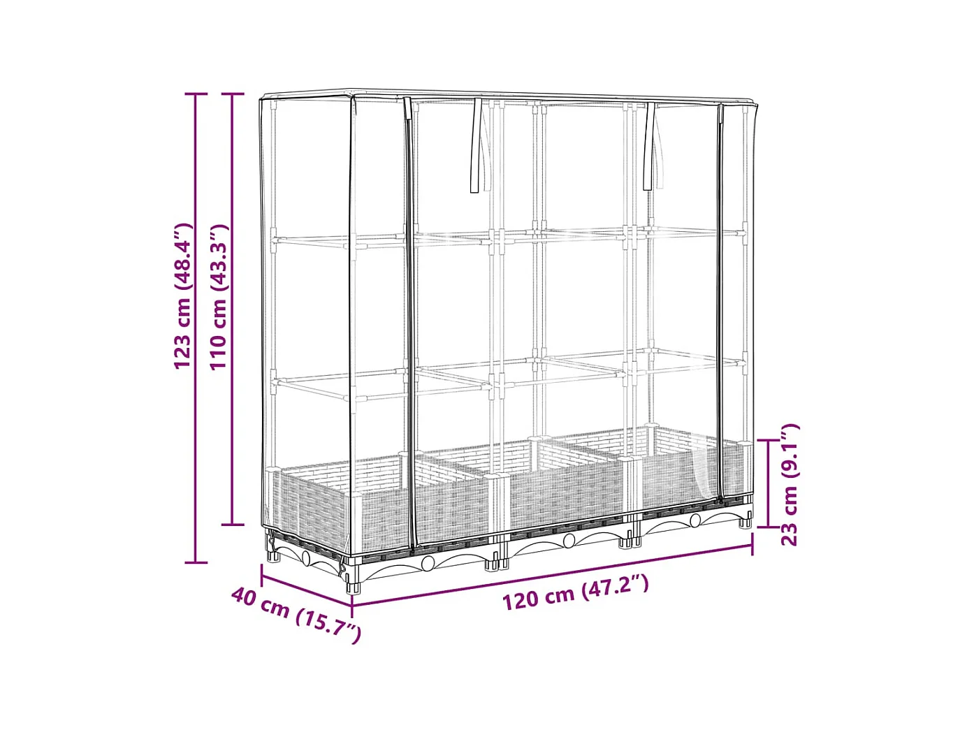 Jardinière bac lit surélevé grise 120 x 40 x 123 cm 02_0038732