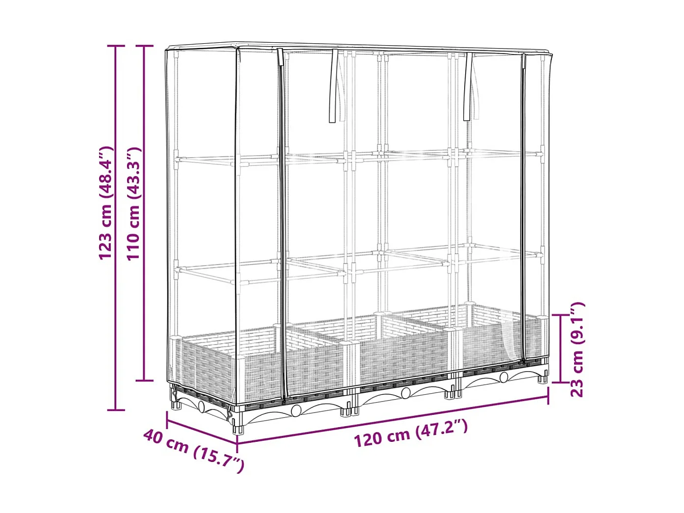Fioriera rialzata per terrazza giardino rialzato con copertura effetto rattan 120 x 40 x 123 cm Blu grigio 02_0038732