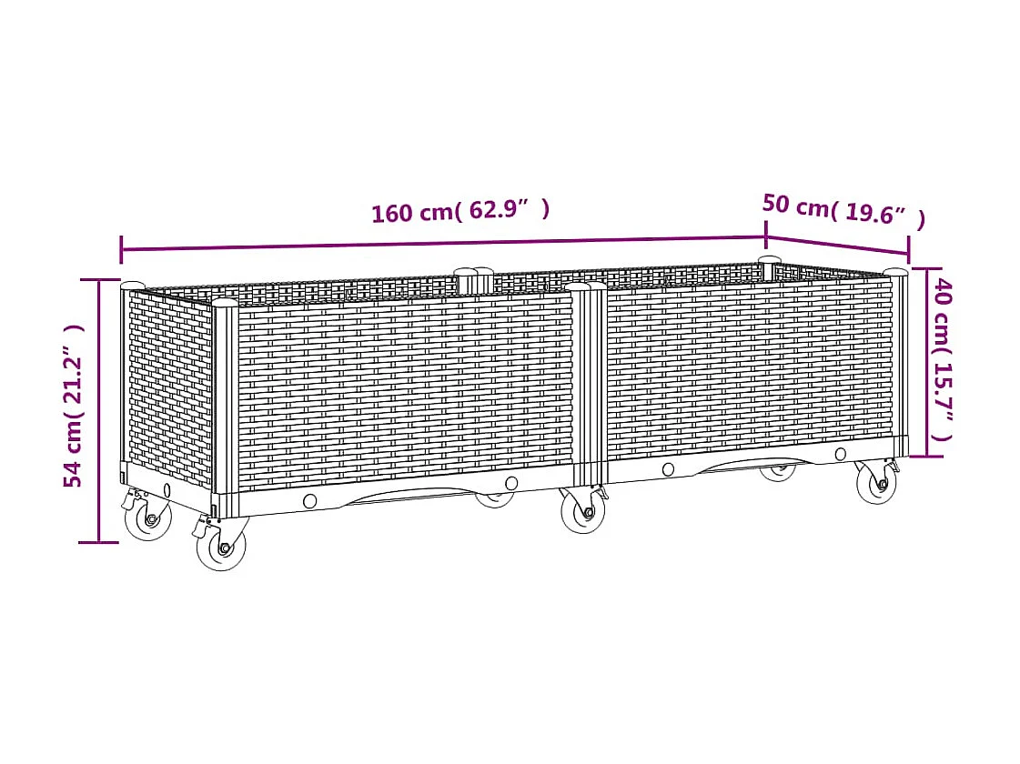Fioriera rialzata per giardino e terrazza su ruote 160 x 50 x 54 cm PP grigio 02_0038836
