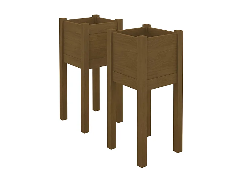 Bandeja de cama elevada para plantas, flores, jardim, terraços ao ar livre, conjunto de 2 31 x 31 x 70 cm Pinho maciço marrom 02_0038895