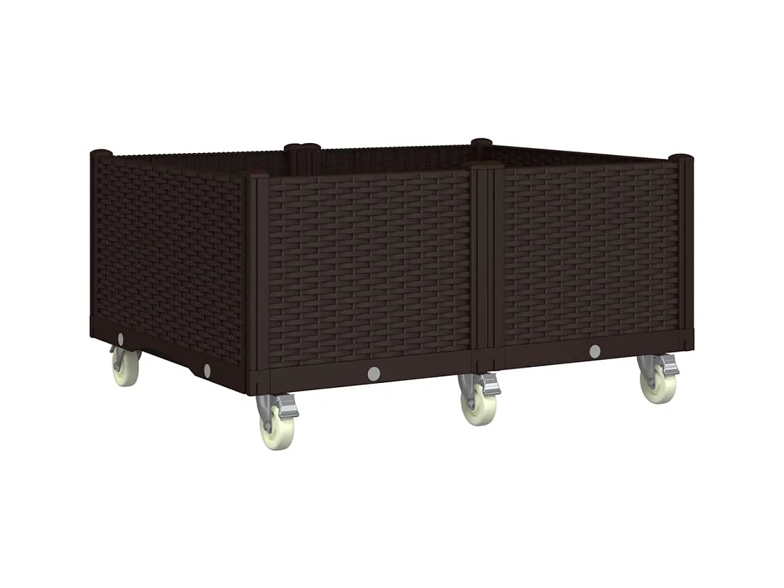 Jardinera elevada para terraza o jardín con ruedas 100 x 80 x 54 cm PP marrón 02_0038829