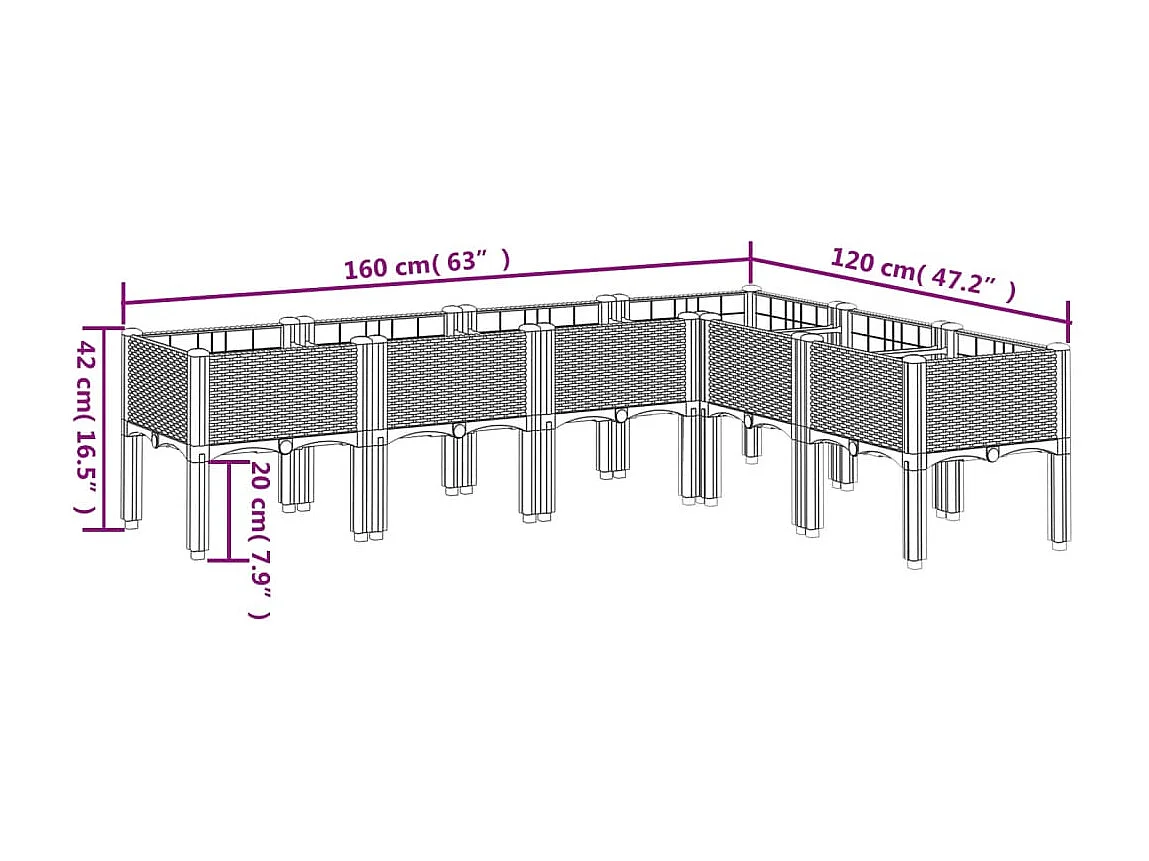Jardinera elevada para terraza o jardín con patas 160 x 120 x 42 cm PP blanco 02_0038153