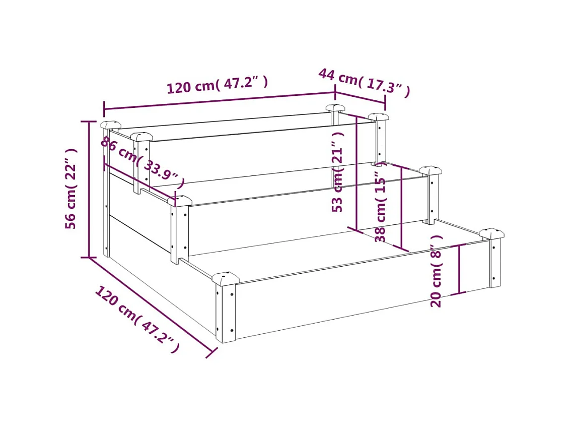 Jardinière bac lit surélevé bois marron 120 x 120 x 56 cm 02_0039340