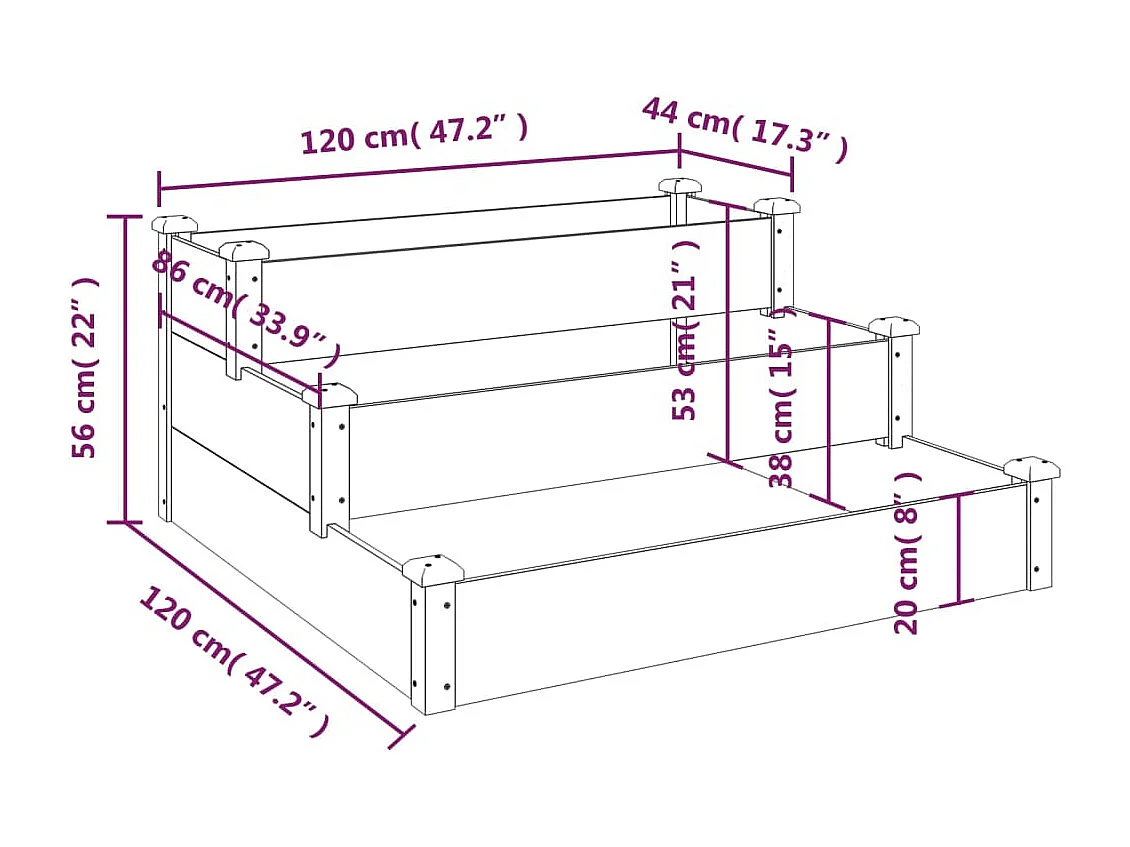 Vassoio per fioriera aiuola rialzata piante fiori terrazza giardino giardino 120 x 120 x 56 cm legno massello di abete grigio 02_0039340