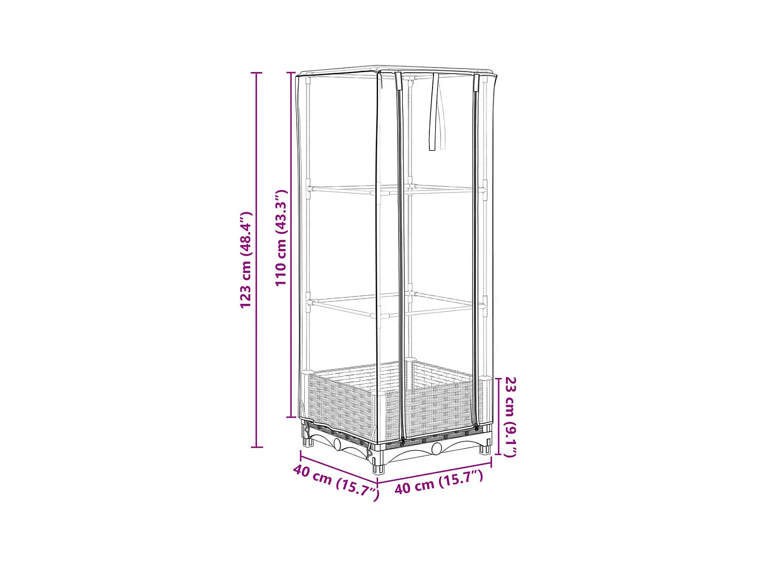 Floreira para canteiro elevado floreira para terraço jardim elevado com cobertura estilo rattan 40 x 40 x 123 cm Marrom 02_0038768
