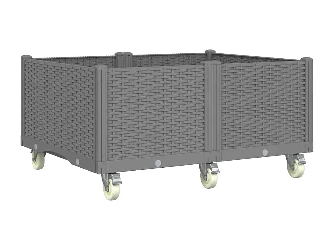 Jardinera elevada para jardín de flores terraza con ruedas ligera 100 x 80 x 54 cm PP gris 02_0038843