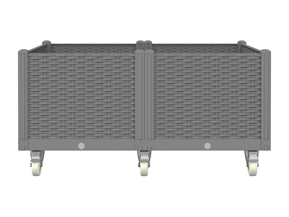 Jardinera elevada para jardín de flores terraza con ruedas ligera 100 x 80 x 54 cm PP gris 02_0038843
