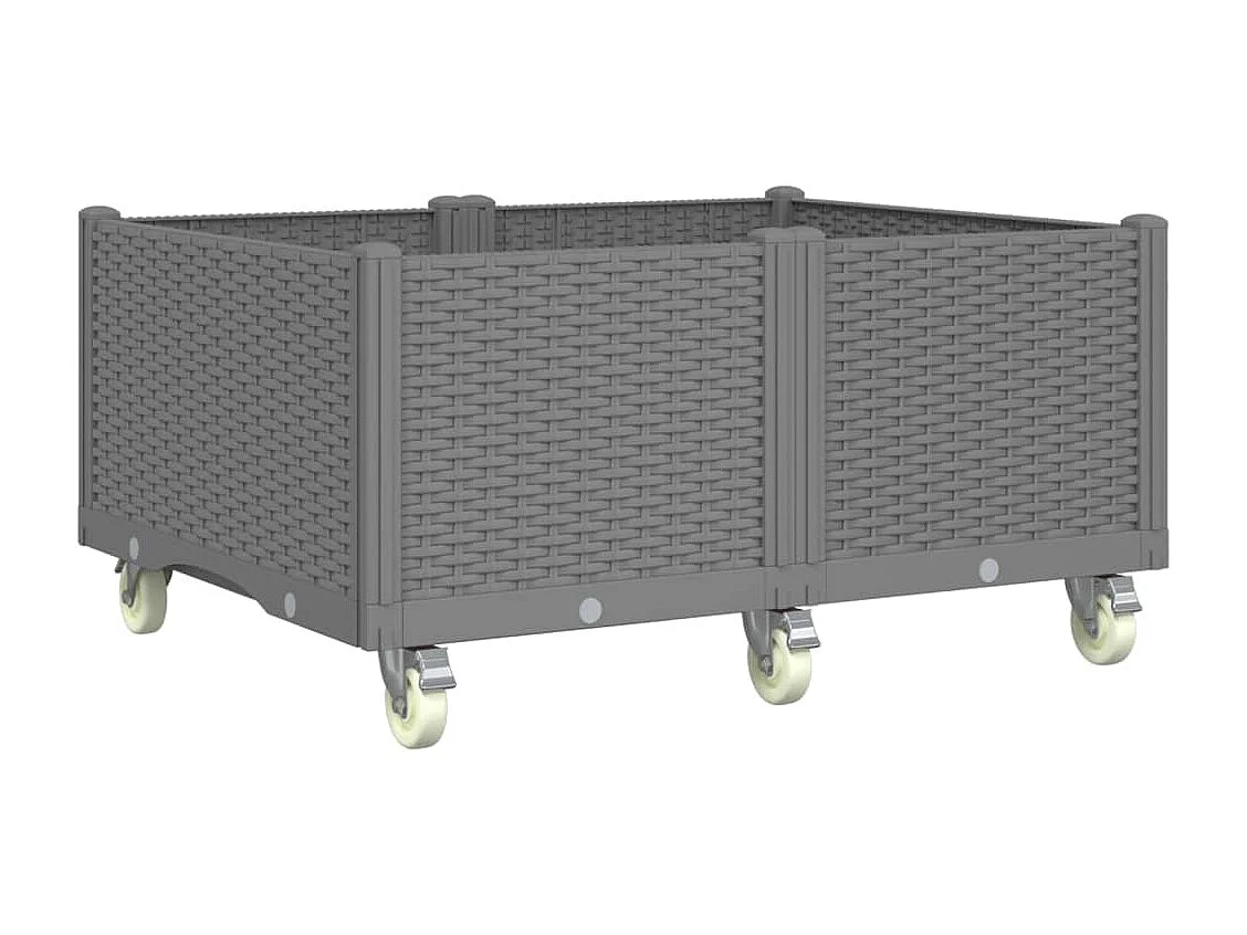 Jardinera elevada para jardín de flores terraza con ruedas ligera 100 x 80 x 54 cm PP gris 02_0038843