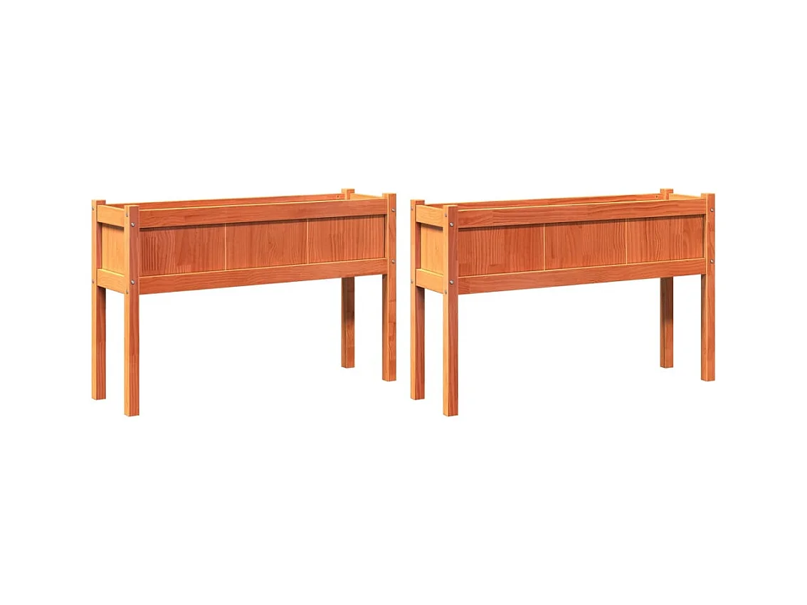 Portavaso per fioriera aiuola rialzata piante fiori giardino terrazze set da 2 con piedini in cera legno di pino massiccio marrone 02_0039023