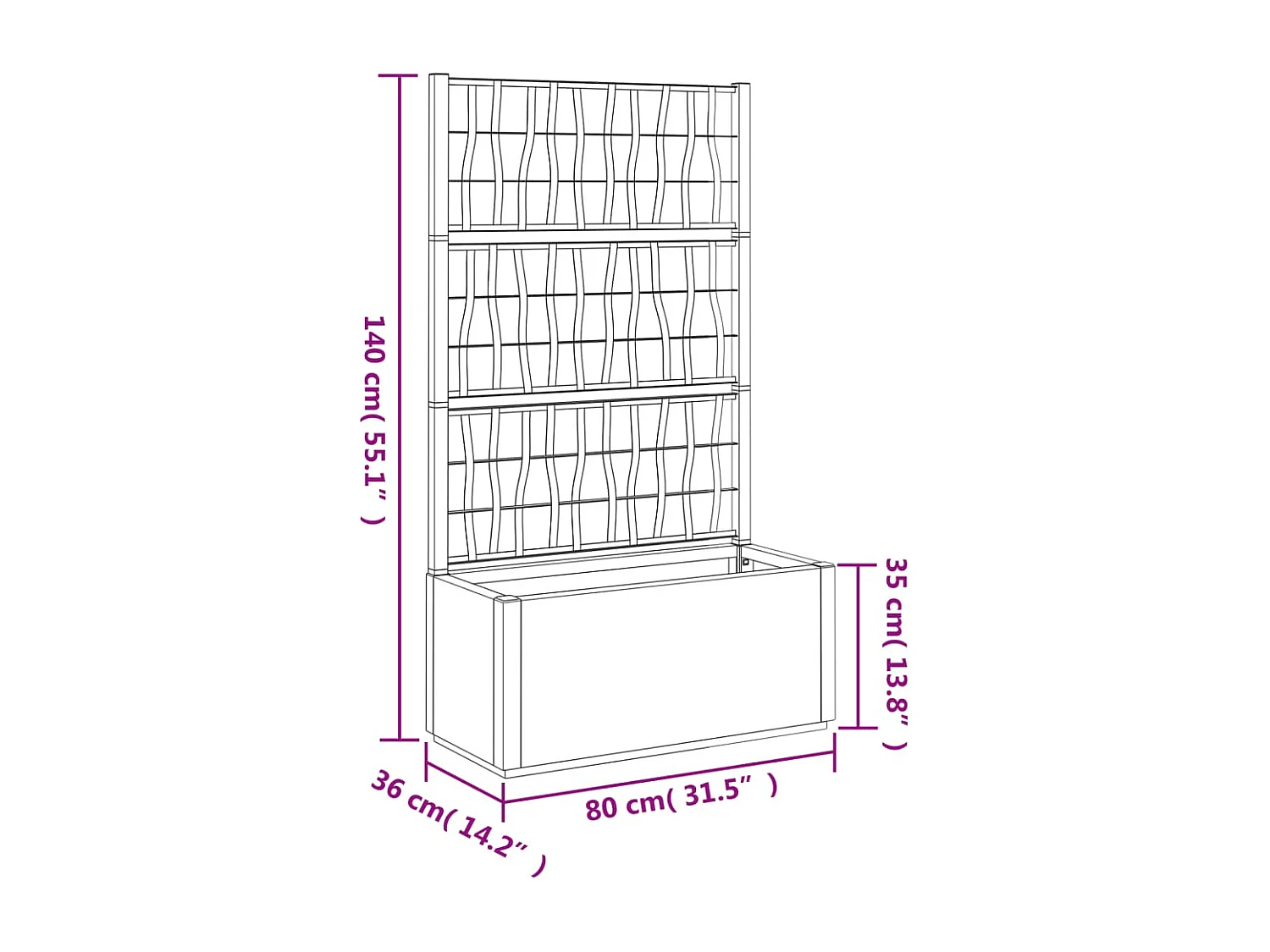 Vassoio per fioriera aiuola rialzata piante fiori terrazza giardino con traliccio leggero 80 x 36 x 140 cm PP marrone 02_0038359