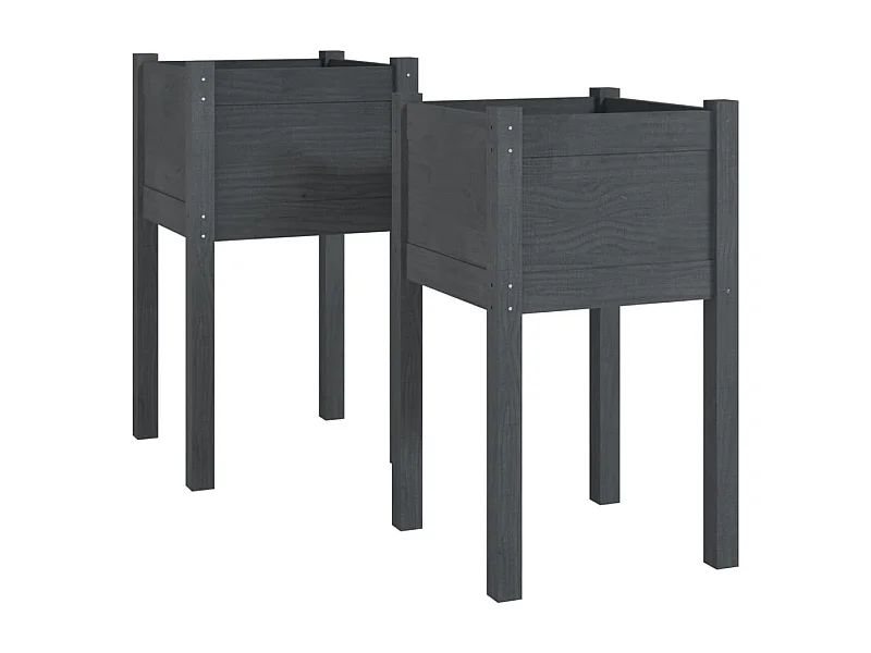 Plantador bandeja de cama elevada plantas flores jardim terraços ao ar livre conjunto de 2 40 x 40 x 70 cm madeira de pinho maciça cinza 02_0038900
