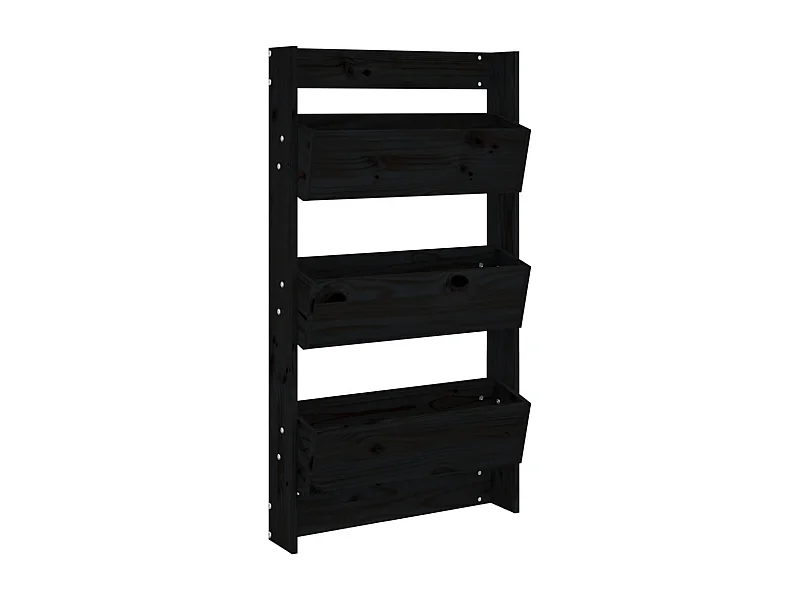 Vassoio per fioriera aiuola rialzata piante fiori terrazza muro giardino 3 livelli 60 x 18,5 x 110 cm legno di pino massiccio nero 02_0038655