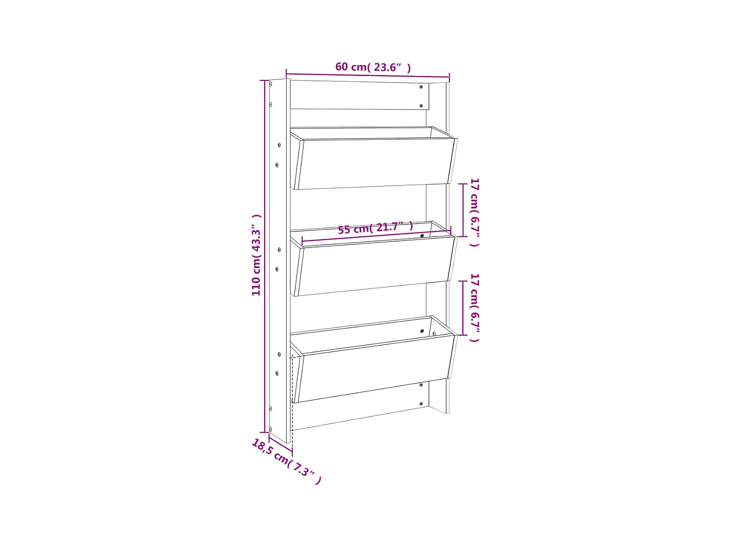 Jardinière bac lit surélevé bois marron 60 x 18.5 x 110 cm 02_0038655
