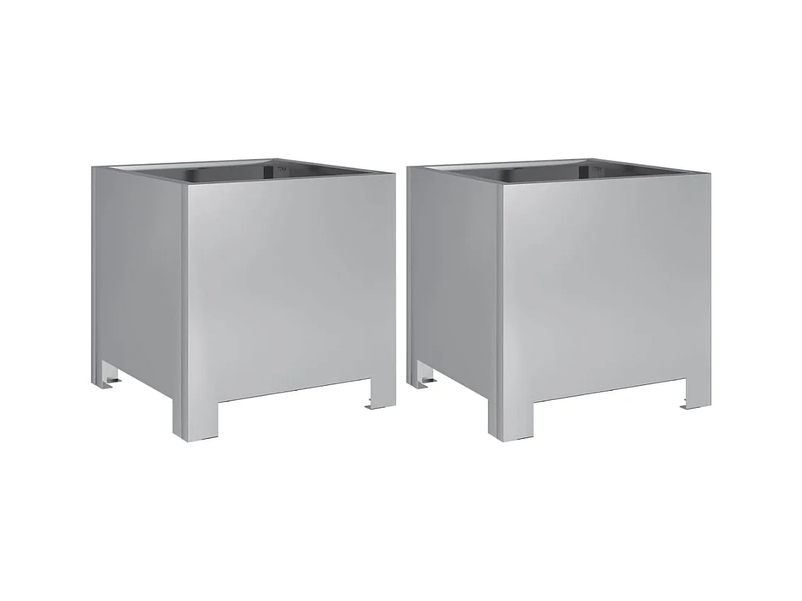 Conjunto de 2 vasos para canteiros elevados flores e terraços de jardim 30 x 30 x 30 cm aço galvanizado prata 02_0038919