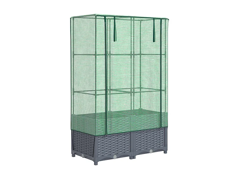 Fioriera rialzata per aiuola fioriera per terrazza giardino rialzato con copertura effetto rattan 80 x 40 x 138 cm Blu grigio 02_0038790