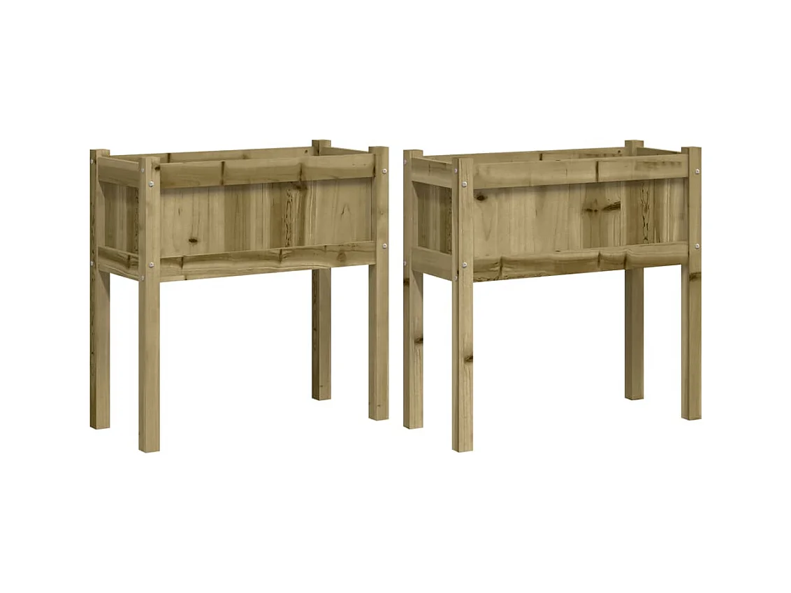 Vassoio per fioriera aiuola rialzata piante fiori giardino terrazze set da 2 con gambe in legno di pino impregnato marrone 02_0039015