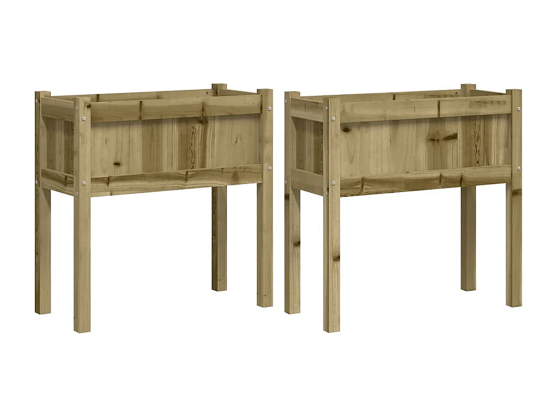 Vassoio per fioriera aiuola rialzata piante fiori giardino terrazze set da 2 con gambe in legno di pino impregnato marrone 02_0039015