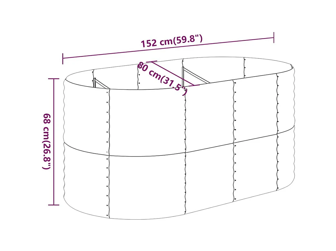 Fioriera rialzata per aiuola fioriere fioriere terrazza giardino giardino acciaio verniciato a polvere 152 x 80 x 68 cm grigio 02_0039586