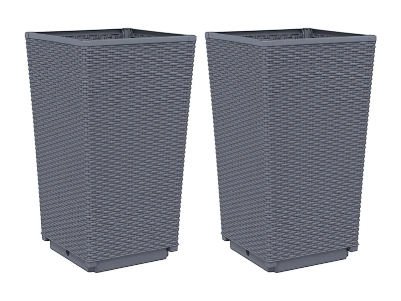 Vaso per fioriera aiuola rialzata piante fiori giardino terrazze set da 2 32,5 x 32,5 x 57 cm PP grigio 02_0038938