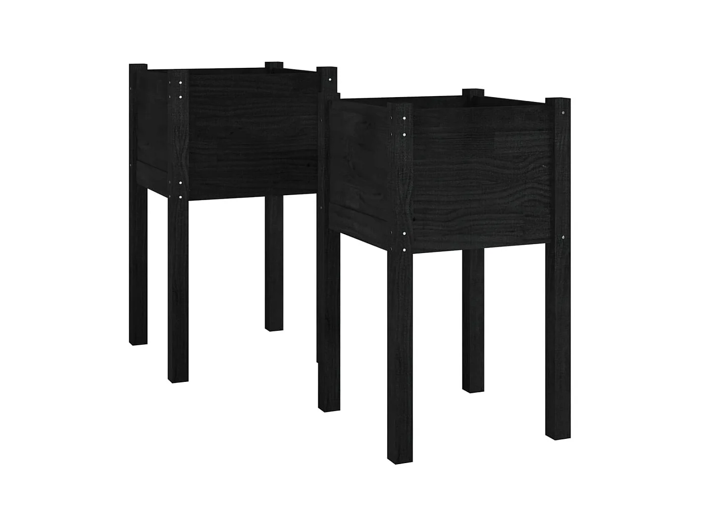 Set di 2 fioriere per aiuole rialzate, piante, fiori, giardino, terrazze, esterni, 40 x 40 x 70 cm, in legno di pino massiccio, nero 02_0038901