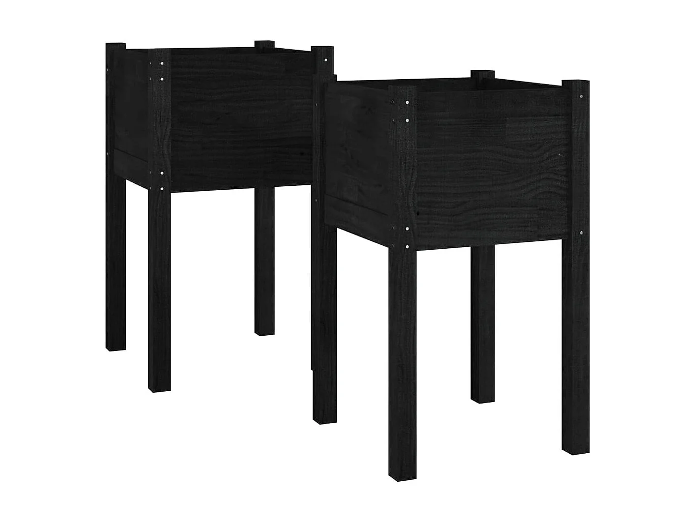 Set di 2 fioriere per aiuole rialzate, piante, fiori, giardino, terrazze, esterni, 40 x 40 x 70 cm, in legno di pino massiccio, nero 02_0038901
